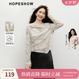 红袖复古T恤春秋季新款女装【烟雨水墨】不规则荡领收腰网纱长袖上衣 米底花611 M