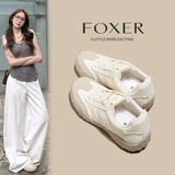 FOXER德训鞋女休闲透气户外运动鞋时尚百搭显瘦增高软底舒适跑步鞋女鞋 米色 36