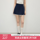 范思蓝恩学院风A字百褶高腰半裙女2025春季新款蕾丝花边短裙1203 藏青色 XL