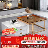 罗森（LUOSEN）网红岩板茶几客厅家用轻奢简约小户型大小方形玻璃双抽屉茶几 款2