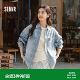 森马长袖衬衫女秋中长款宽松落肩条纹牛仔外套103125105002