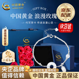 中国黄金（CHINA GOLD）碎银平安扣手链女款白玉髓手饰和田玉生日七夕情人节礼物送女友 【今/次日达】白玉髓碎银子手链【玫瑰礼盒】