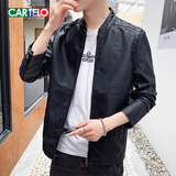 卡帝乐鳄鱼（CARTELO）皮夹克男士PU皮衣立领青年韩版修身男装外套 黑色 XL