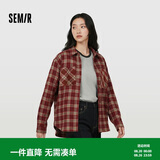 森马长袖衬衫女秋中长款宽松翻领落肩格纹上衣101125105007
