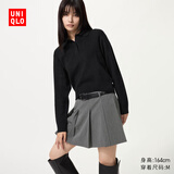 优衣库柔滑棉质POLO领针织衫女装/毛衣毛衫482971 09 黑色 M