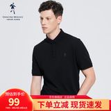 与狼共舞【凉感透气】短袖POLO衫男士纯棉简约翻领夏季商务通勤轻休闲T恤 401-001黑色 S 165/84A