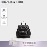 CHARLES&KEITH菱格大容量柔软背包书包双肩包包女包七夕礼物送女友CK2-60151400 Black黑色 S