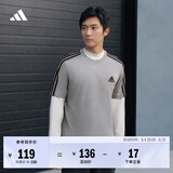 adidas纯棉休闲三条纹针织运动圆领正肩短袖T恤上衣男夏阿迪达斯   中麻灰   S