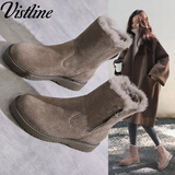 Vistline 雪地靴女加厚大棉鞋女加绒保暖抗寒休闲女鞋厚底耐磨防滑鞋子女 1997棕色 （尺码偏小） 37 [偏大,建议拍小一码】