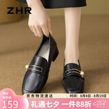 ZHR则则高跟鞋女2026新款女鞋珍珠扣乐福单鞋女通勤小皮鞋两穿EH366黑37