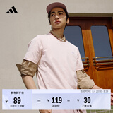 adidas情侣休闲纯棉上衣圆领正肩短袖T恤男女夏季阿迪达斯轻运动   粉色   S