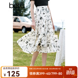 百图betu女装夏季新款半身裙法式优雅花卉高腰半身裙女2303T67 米白 L