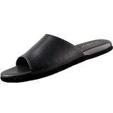 方升真皮舒适软底木地板室内拖鞋简约居家高档轻声一字拖手工定制大码 黑色 绒皮底 42 42、43共码