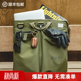 马登工装复古头盔斜挎飞行员单肩机能大容量平板电脑手提包男 炭黑色 （38.5*41cm）
