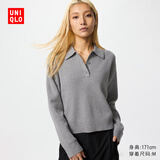 优衣库柔滑棉质POLO领针织衫女装/毛衣毛衫482971 03 灰色 S