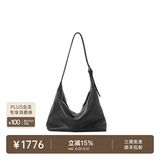 裘真（qiuzhen）【明星推荐】 经典hobo包植鞣牛皮腋下通勤休闲饺子女包 黑色-大号 小包/大包