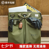 马登工装复古头盔斜挎飞行员单肩机能大容量平板电脑手提包男 炭黑色 （38.5*41cm）