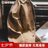 马登工装美式复古重磅夹克男巴黎扣vintage翻领男士外套春秋薄款 咖啡色 【宽松/休闲风/衣服男装】 S