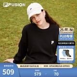FILA FUSION斐乐潮牌情侣款男女套头卫衣秋季宽松双侧拉链长袖T恤衫 正黑色-BK S