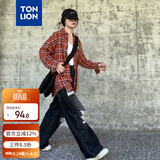 唐狮（TonLion）2024格子衬衫女宽松长袖休闲衬衣百搭通勤上衣 南瓜红 S