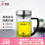 希诺（heenoor）双层玻璃杯男士耐热防烫带把带手柄商务办公玻璃水杯过滤茶杯子 【抗菌小熊款】-纯钛部件435ml