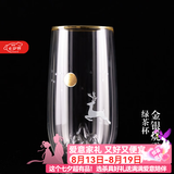 容山堂雪山绿茶杯双层防烫保温玻璃杯办公家用龙井泡茶杯高透玻璃水杯 金银烧雪山绿茶杯-鹿