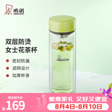 希诺（heenoor）双层玻璃杯家用女士带滤网个性潮流清新花茶杯隔热防烫便携水杯 清新绿300ml