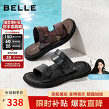 百丽七夕礼物休闲牛皮沙滩凉拖鞋男26夏商场款可两穿A2365 黑-亮面 44