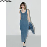 COCOBELLA[人手一件]简约弹力针织无袖牛仔连衣裙休闲背心长裙FR615 牛仔蓝 M