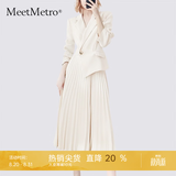 MeetMetro玛依尔西装连衣裙女2026秋季新款质感职业通勤百褶裙 浅杏【现货闪电发】 XL