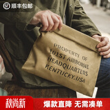 马登工装美式复古油蜡帆布包阿美咔叽邮差手抓包公文休闲信封文件包 油蜡手包-卡其黄（不可水洗）