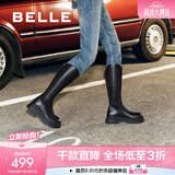 百丽（Belle）显瘦小V靴长筒靴女冬商场款弹力靴A1V1DDG3预售 黑仙草-微光皮面（绒里） 39 (245mm)