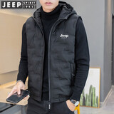 JEEP SPIRIT吉普羽绒马甲男外套上衣男士冬季纯色中青年休闲简约时尚连帽百搭 黑色 2XL（135斤-150斤）