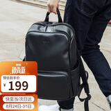 高尔夫（GOLF）双肩包男士软皮商务休闲背包大容量学生书包电脑出差旅行包 黑色