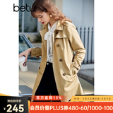 betu百图女装中长款风衣女双排扣大衣新款英伦风长外套JD2101T34 卡其色 S