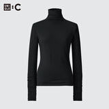 优衣库HEATTECH EXTRA WARM混纺高领T恤/长袖女装9%羊绒478954 485825/09黑色 M