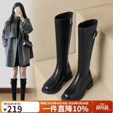 ZHR长筒靴女秋冬时尚褶皱骑士靴女显高显瘦厚底女靴 BL323黑色37