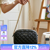 OMI欧米女包经典菱格纹时尚百搭链条小方包淑女斜挎包单肩包手机女包 黑色-升级大号（可放手机）