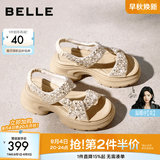 百丽（Belle）繁星亮片休闲凉鞋女2026夏新款商场同款厚底增高凉鞋F4A1DBL6 杏色 38 (240mm)