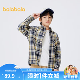 巴拉巴拉童装男童衬衫长袖中大童格子印花衬衣秋冬加绒上衣潮 卡黑色调00459 160cm