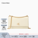 Calvin Klein女包【七夕礼物】优雅休闲字母搭扣ck翻盖荔枝纹链条单肩包斜挎包 RYW-白金 OS