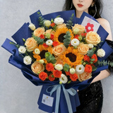 馨仪鲜花速递玫瑰向日葵康乃馨花束送女友老婆生日礼物同城配送 向日葵香槟玫瑰混搭花束