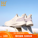 361°运动鞋女鞋秋季新品革面防泼水黑色通勤缓震网面透气轻便跑步鞋女 羽毛白/浅浆紫 38