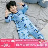 上宝麦春夏儿童连体睡衣精梳棉薄男童长袖家居服 天空蓝鳄鱼先生 140cm