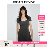 UR2026夏季新款女装休闲撞色边系带短袖连衣裙UYY750130 深灰 XS