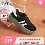 他她（TATA）新款复古增高厚底板鞋女平底德训阿甘鞋 黑/白 35