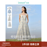 茵曼（INMAN）亚麻吊带植物碎花连衣裙女2026年夏季法式方领泡泡袖蓝色长裙 月蓝色吊带裙 XL
