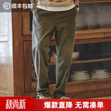 马登工装美式复古灯芯绒束脚长裤松紧腰条绒滑板锥型直筒休闲裤子男春 军绿色 S