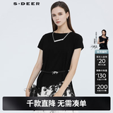 S.DEER夏季圣迪奥女装休闲圆领不规则裁剪短袖T恤S21280107 黑色/91 S/160