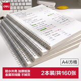 得力（deli）【开学好物】A4/2本装笔记本本子学生考研错题本共160张螺旋本方格本 LPA480-02